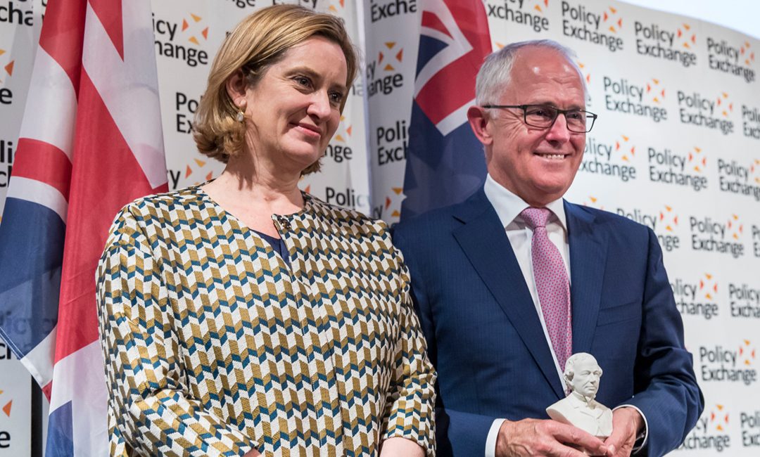 Rt Hon Amber Rudd MP presents Australian Prime Minister Malcolm Turnbull with Policy Exchange’s 2017 Disraeli Prize